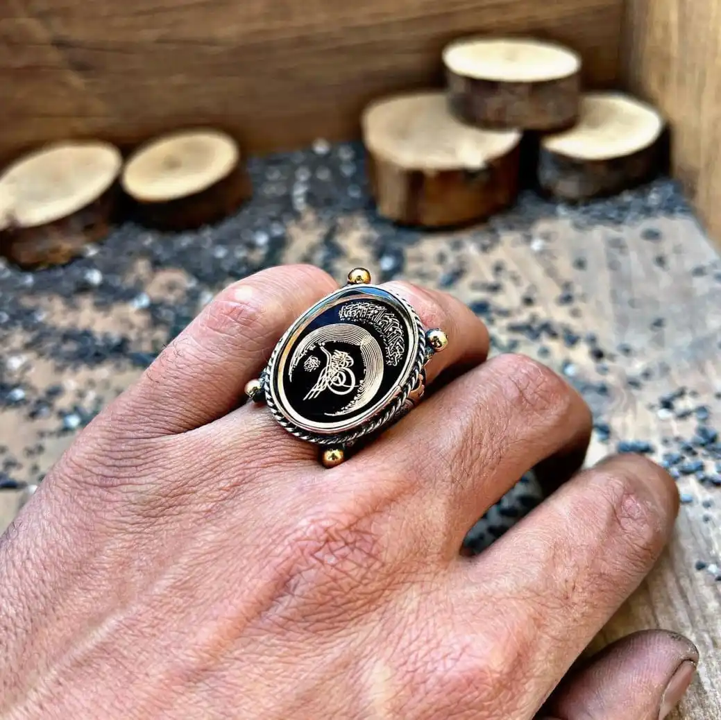 Crescent and Ottoman Seal 925 Sterling Silver Men's Ring Handmade Adjustable Turkish Jewelry
Crescent and Ottoman Seal 925 Sterling Silver Men's Ring Handmade Adjustable Turkish Jewelry