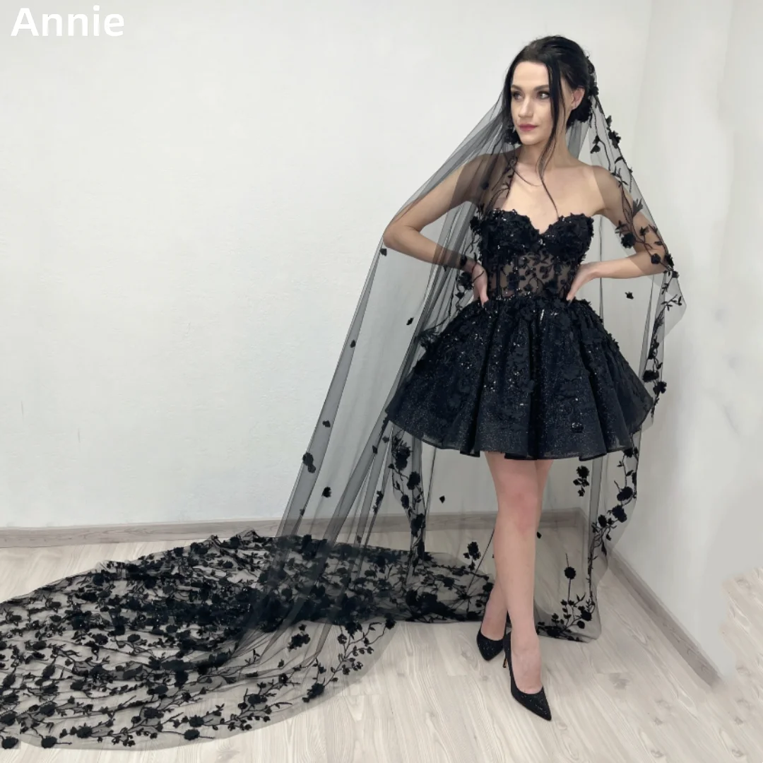 Annie Glitter Lace Embroidery Prom Dresses Black Fluffy Tulle Evening Dresses Sexy Short Princess Vestidos De Fiesta
Annie Glitter Lace Embroidery Prom Dresses Black Fluffy Tulle Evening Dresses Sexy Short Princess Vestidos De Fiesta