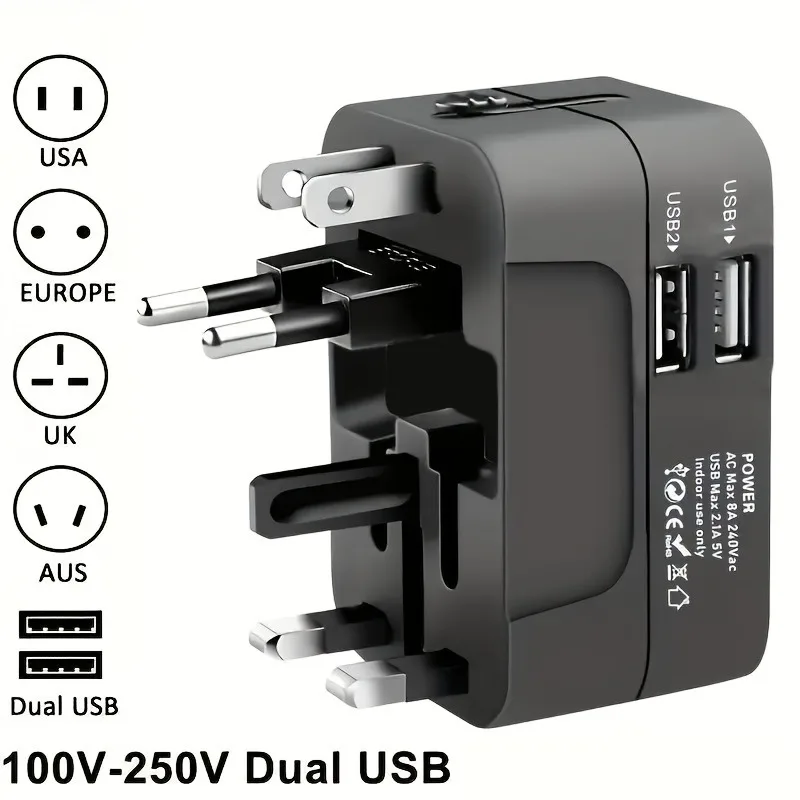 Universal Travel Charger With 2 USB Ports, Integrated High-Speed Wall Charger, Compatible With Plugs From Over 350 Countries
Universal Travel Charger With 2 USB Ports, Integrated High-Speed Wall Charger, Compatible With Plugs From Over 350 Countries