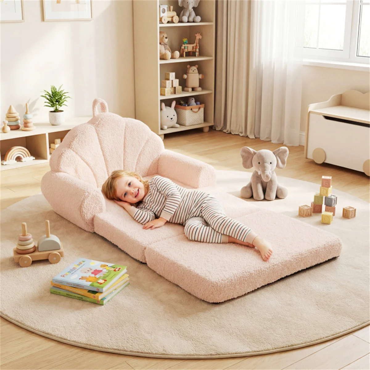 2-in-1 Flip Open Kids Sofa Lounger, Teddy Fleece Toddler Couch with Carry Handle for Ages 3+ (Beige)
2-in-1 Flip Open Kids Sofa Lounger, Teddy Fleece Toddler Couch with Carry Handle for Ages 3+ (Beige)