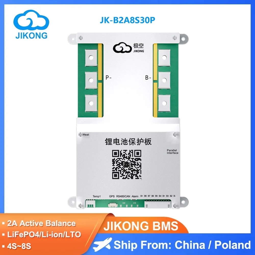 JK BMS B2A8S30P 2A 4S-24S 300A Активный балансирующий ток с BT RS485 Bluetooth для литий-ионного/LiFePo4/LTO аккумулятора JIKONG Smart BMS
JK BMS B2A8S30P 2A 4S-24S 300A Активный балансирующий ток с BT RS485 Bluetooth для литий-ионного/LiFePo4/LTO аккумулятора JIKONG Smart BMS