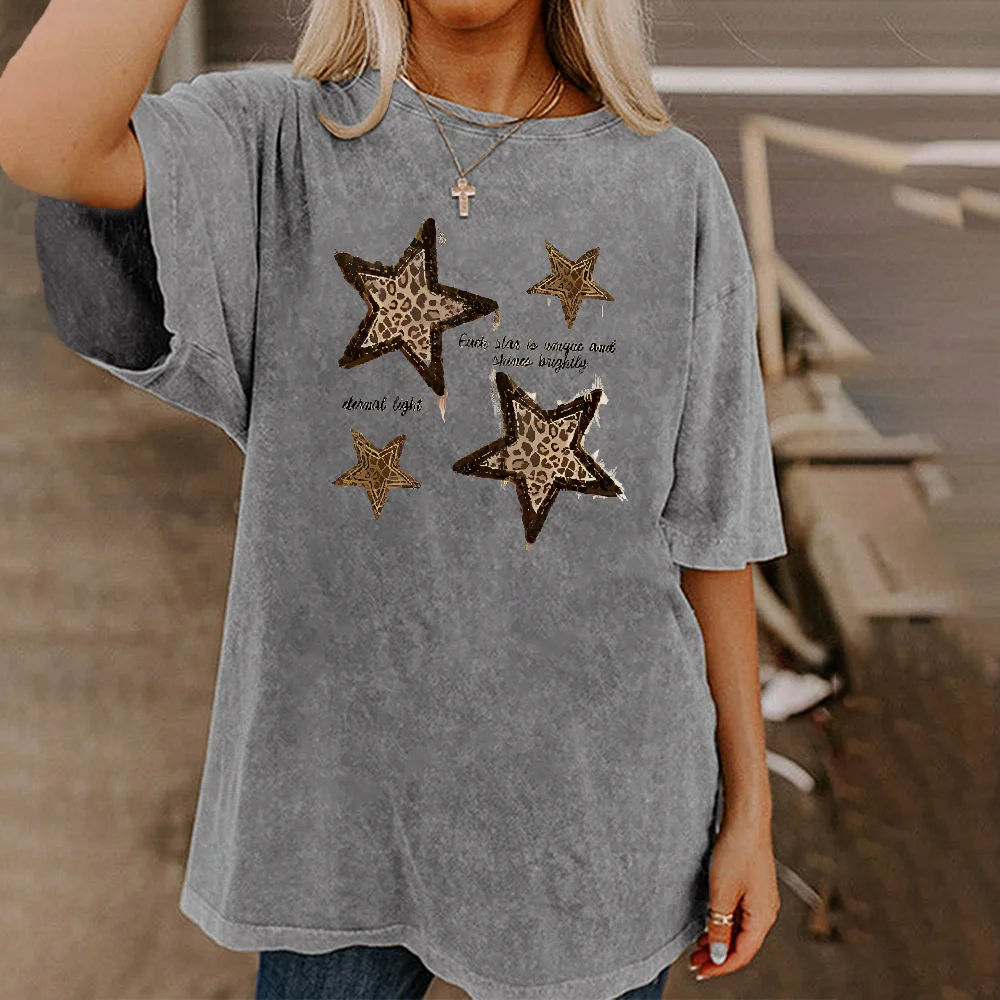 Retro Leopard Star Letter Printed Washed T-Shirt Womens T Shirts Comfortable O-Neck Oversize Tops Summer Casual Streetwear Tees
Retro Leopard Star Letter Printed Washed T-Shirt Womens T Shirts Comfortable O-Neck Oversize Tops Summer Casual Streetwear Tees