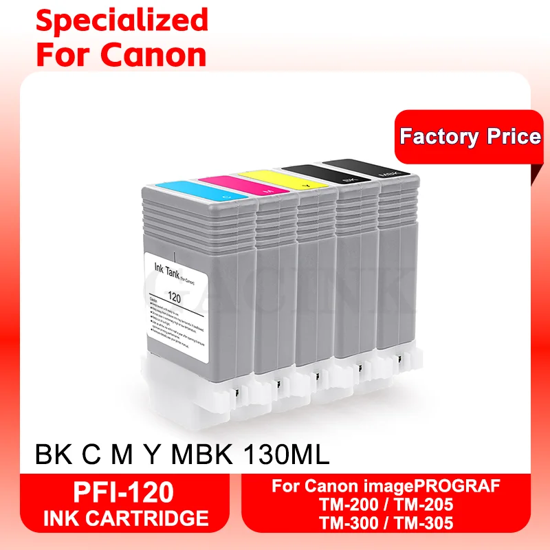 PFI-120 PFI120 Compatible Ink Cartridge With One Time Chips For Canon TM-200 TM200 TM-205 TM-300 TM-305 TM300 130ML 5Colors/Set
PFI-120 PFI120 Compatible Ink Cartridge With One Time Chips For Canon TM-200 TM200 TM-205 TM-300 TM-305 TM300 130ML 5Colors/Set