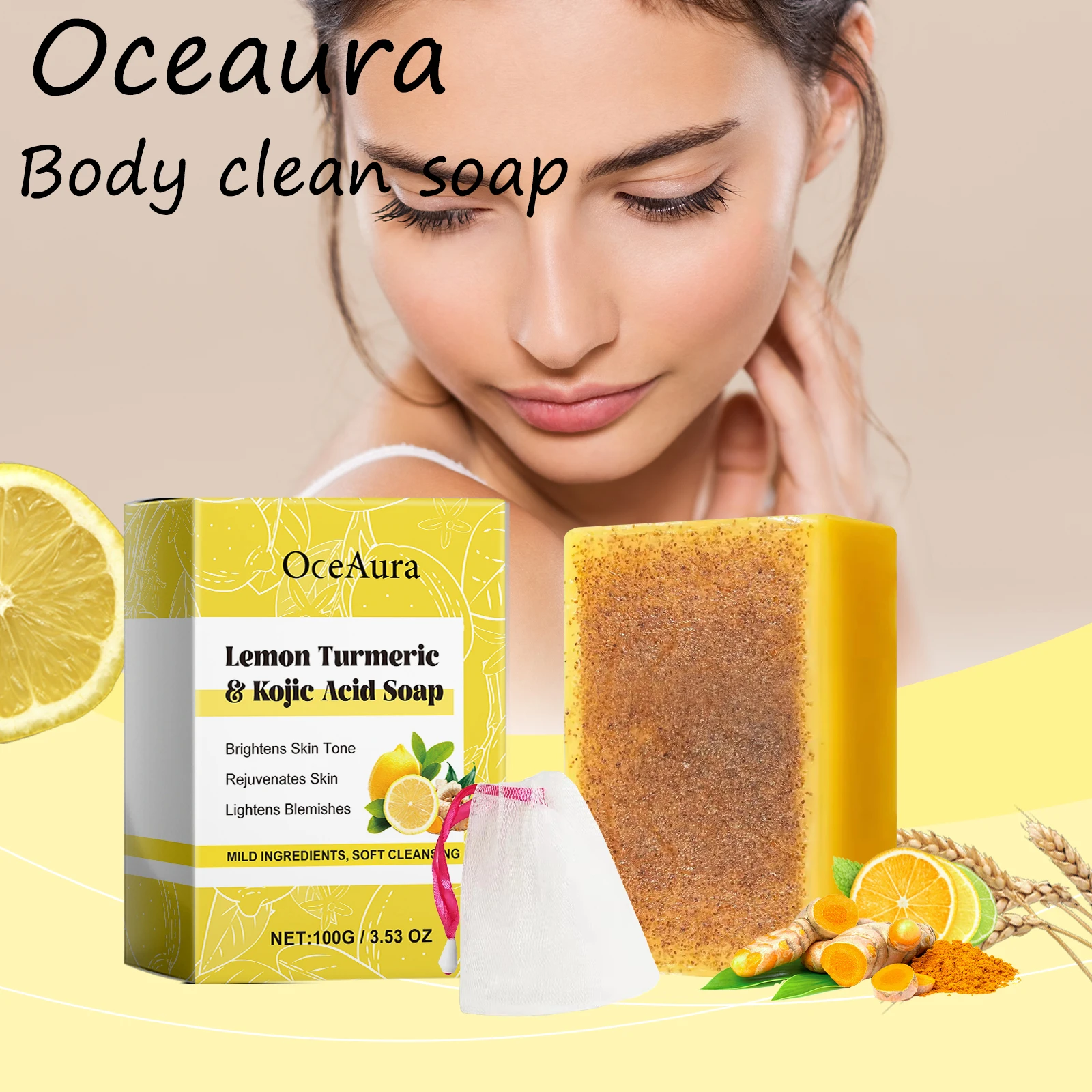 Oceaura Lemon Turmeric Body Cleaning Soap Gentle Cleaning Body Dirt Reduce Dullness Anti-oxidant Rich Foam Brightening Body Soap
Oceaura Lemon Turmeric Body Cleaning Soap Gentle Cleaning Body Dirt Reduce Dullness Anti-oxidant Rich Foam Brightening Body Soap