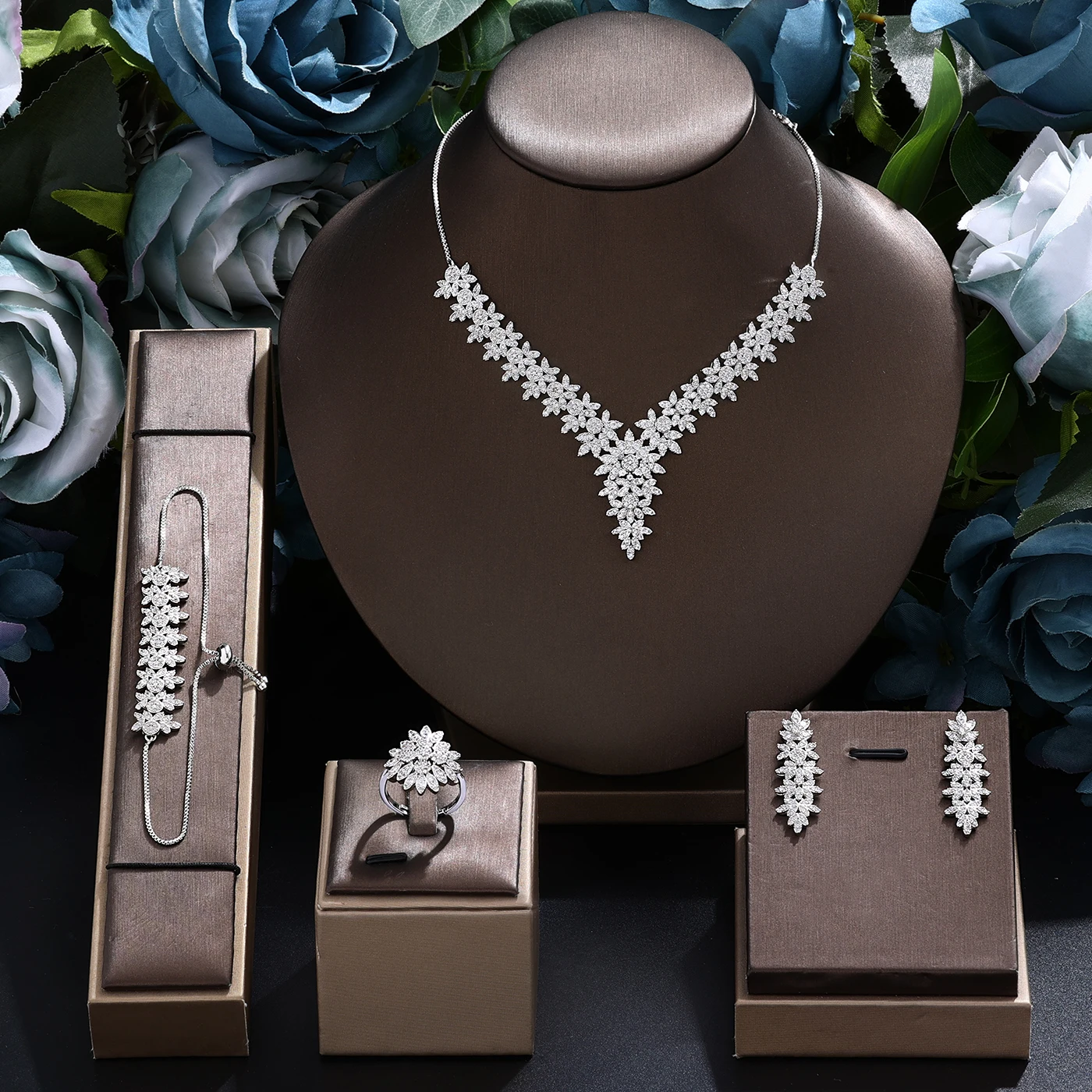 2023 Unique Design Zircon Wedding Jewelry Set For Women Adjustable 4PCS Necklace Bracelet Bridal Anniversary Party Bridal Gift
2023 Unique Design Zircon Wedding Jewelry Set For Women Adjustable 4PCS Necklace Bracelet Bridal Anniversary Party Bridal Gift
