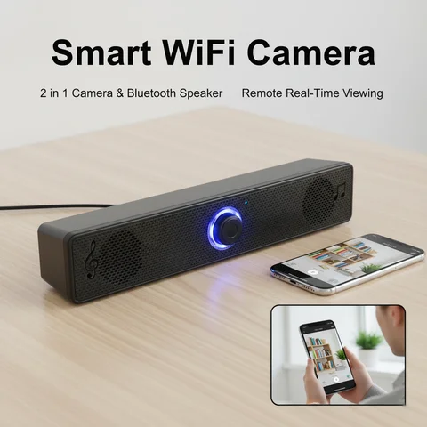 Wireless Speaker Camera 2-in-,4K UHD,WiFi 6,SD Card Storage,Motion Detection,Smart Home Companion for Home,Olffice,Hotel