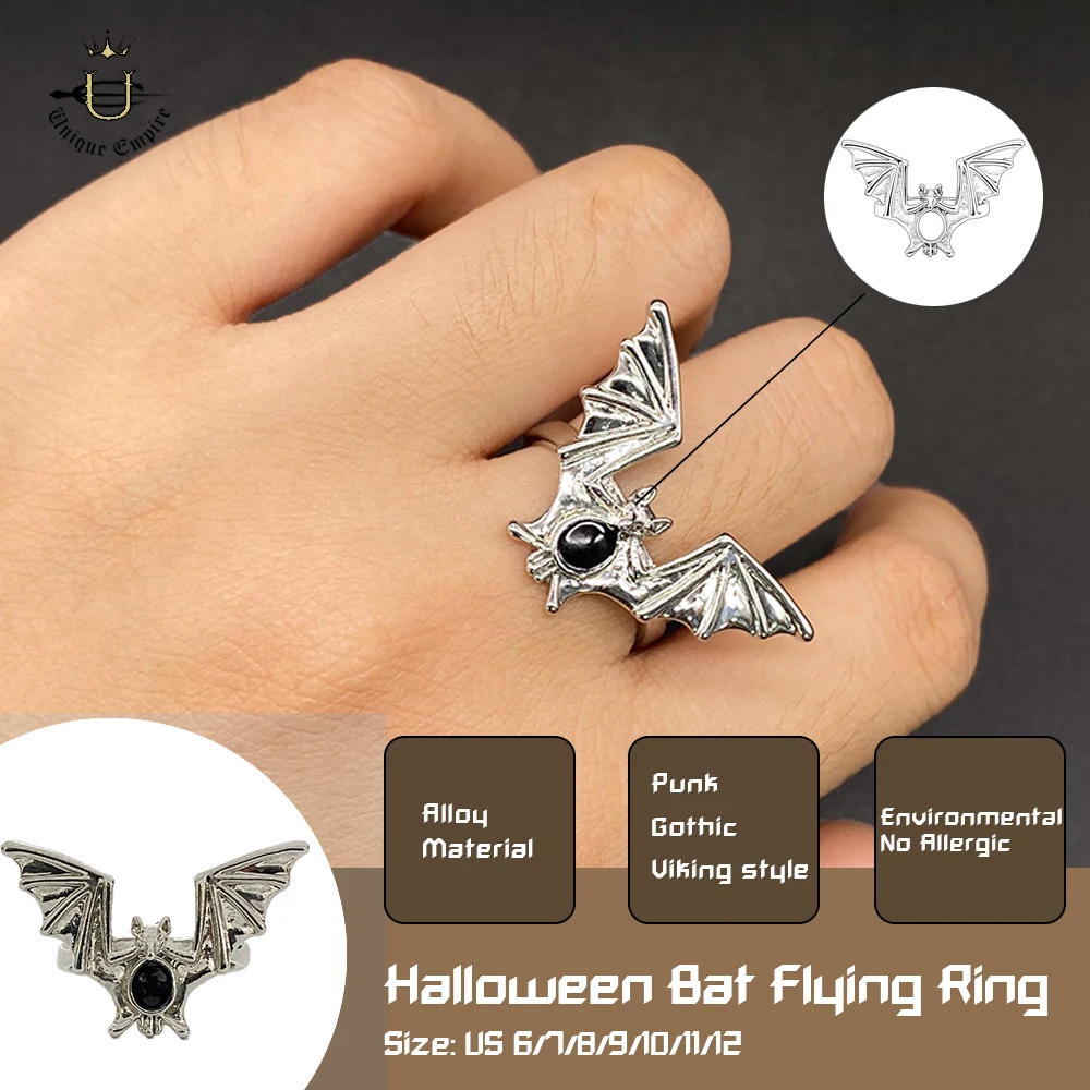 Halloween Bat Ring Gothic Vampire Wings Jewelry for Men & Women Trendy Skull Ring Punk Accessory Black Sterling Silver Ring
Halloween Bat Ring Gothic Vampire Wings Jewelry for Men & Women Trendy Skull Ring Punk Accessory Black Sterling Silver Ring