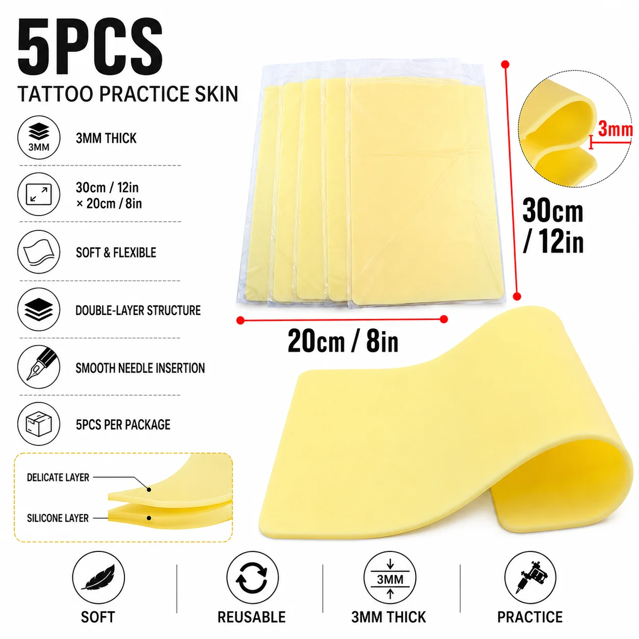 A4 Big Tattoo Practice Skin 3mm Thick Double Side 20*30cm Soft Silicone Microblading Eyebrow Tattoo Practice Skin Accessories
A4 Big Tattoo Practice Skin 3mm Thick Double Side 20*30cm Soft Silicone Microblading Eyebrow Tattoo Practice Skin Accessories