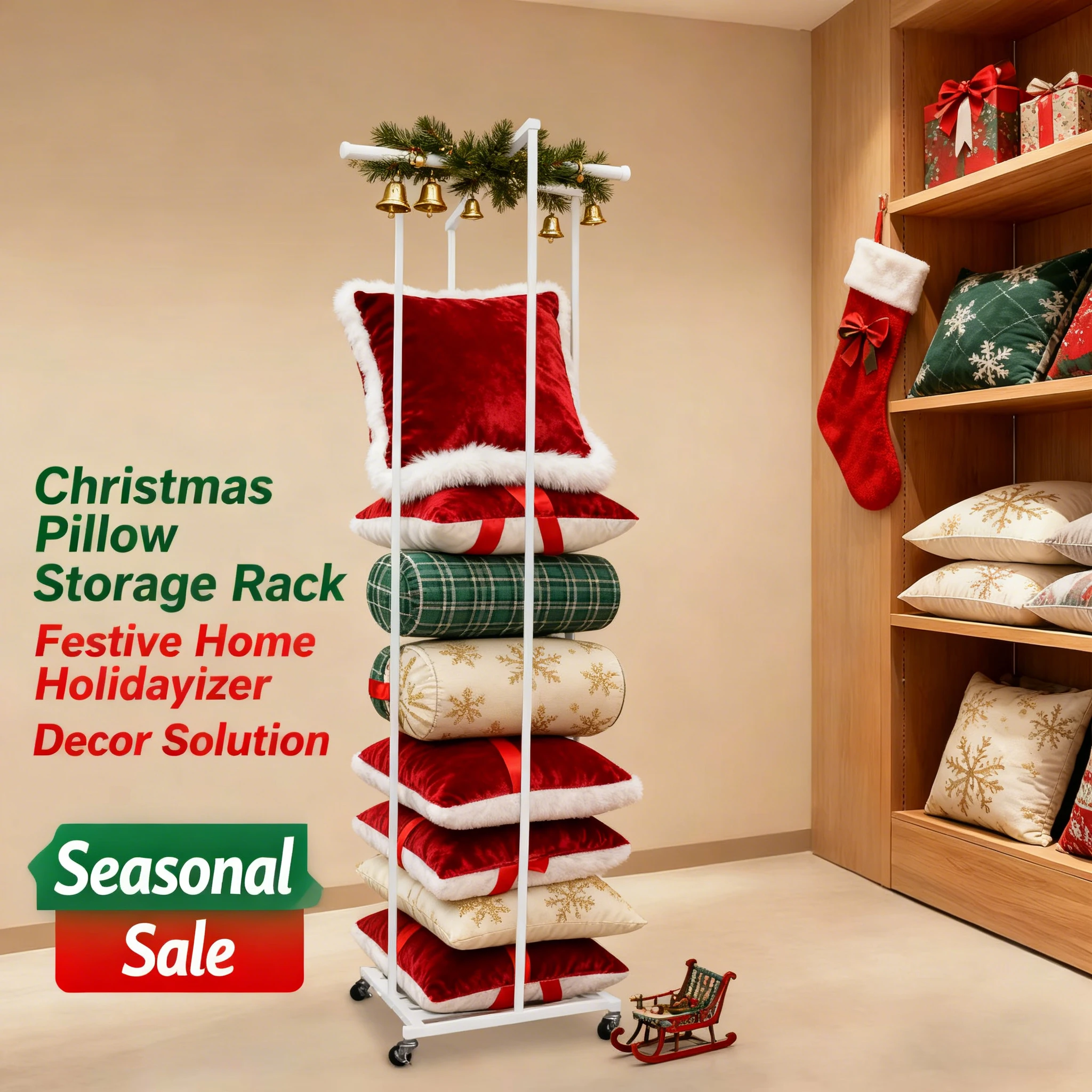 White/Black Iron Rolling Pillow Storage Rack, Free Standing Pillow Display Stand W/ 4 Wheels for Retail, Home, Hotel, School
White/Black Iron Rolling Pillow Storage Rack, Free Standing Pillow Display Stand W/ 4 Wheels for Retail, Home, Hotel, School
