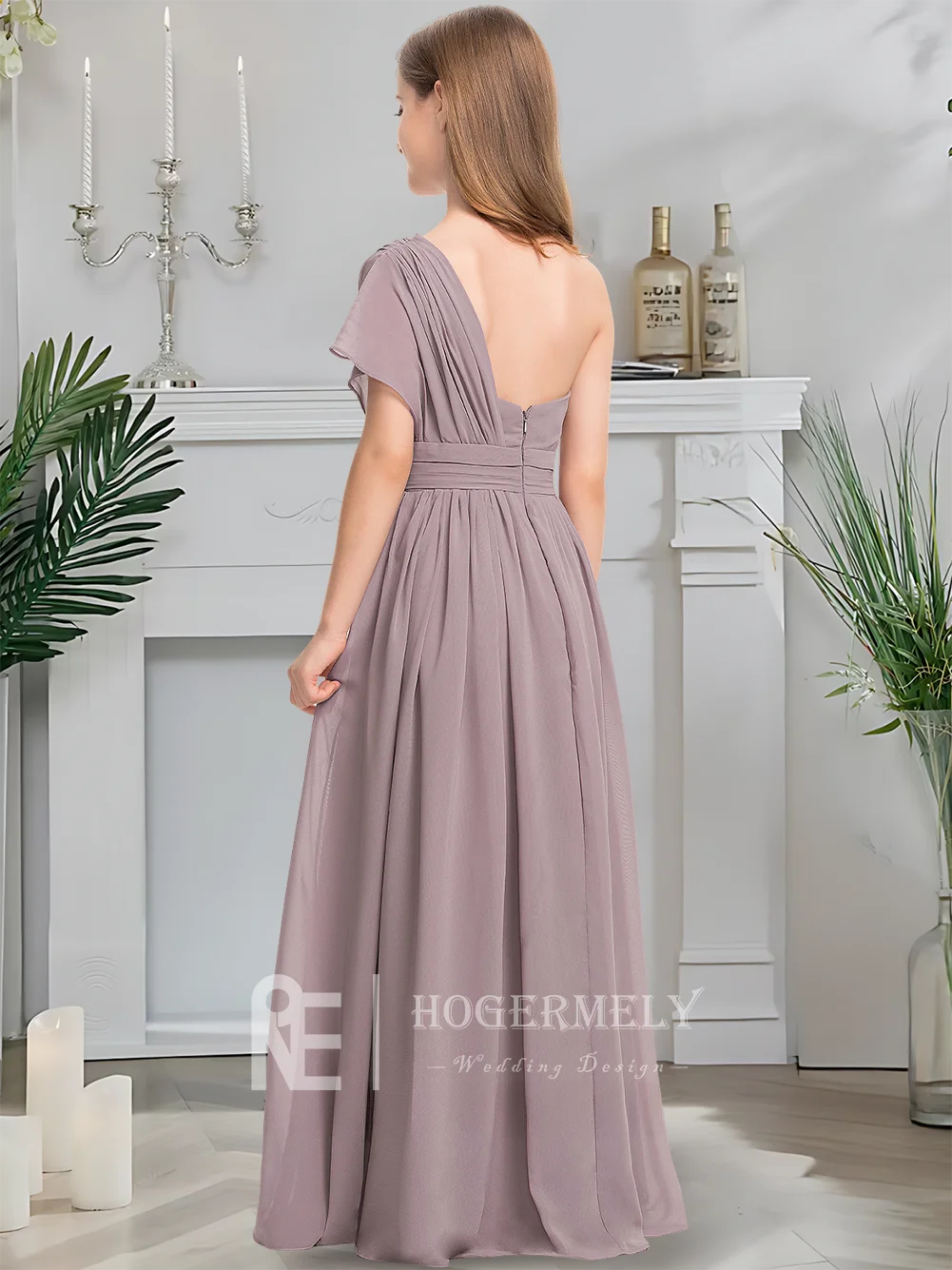 A Luxurious One-Shoulder Junior Bridesmaid Dress Kids Mauve Flower Girl Dress Floor-Length Chiffon With Cascading Ruffles
A Luxurious One-Shoulder Junior Bridesmaid Dress Kids Mauve Flower Girl Dress Floor-Length Chiffon With Cascading Ruffles