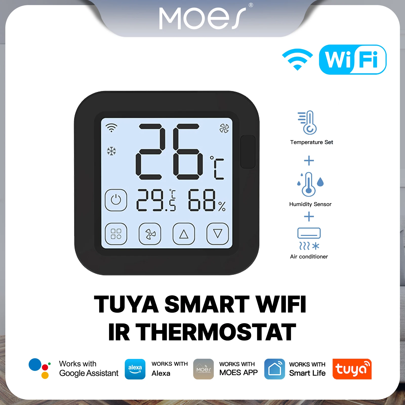 MOES Tuya Smart WiFi ИК-контроллер термостата Сенсорный ЖК-экран Беспроводной пульт дистанционного управления датчиком температуры и влажности Работа с Alexa GoogleHome
MOES Tuya Smart WiFi ИК-контроллер термостата Сенсорный ЖК-экран Беспроводной пульт дистанционного управления датчиком температуры и влажности Работа с Alexa GoogleHome