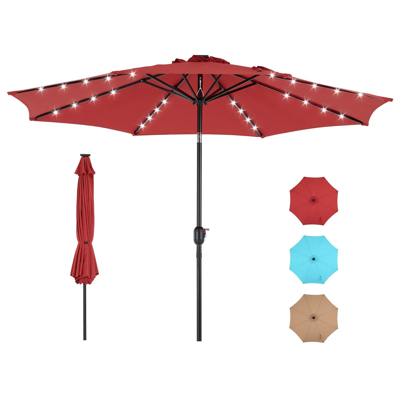 10 FT Patio Umbrella with 32 LED Lights, UV Resistant Outdoor Table Umbrella, Red
10 FT Patio Umbrella with 32 LED Lights, UV Resistant Outdoor Table Umbrella, Red