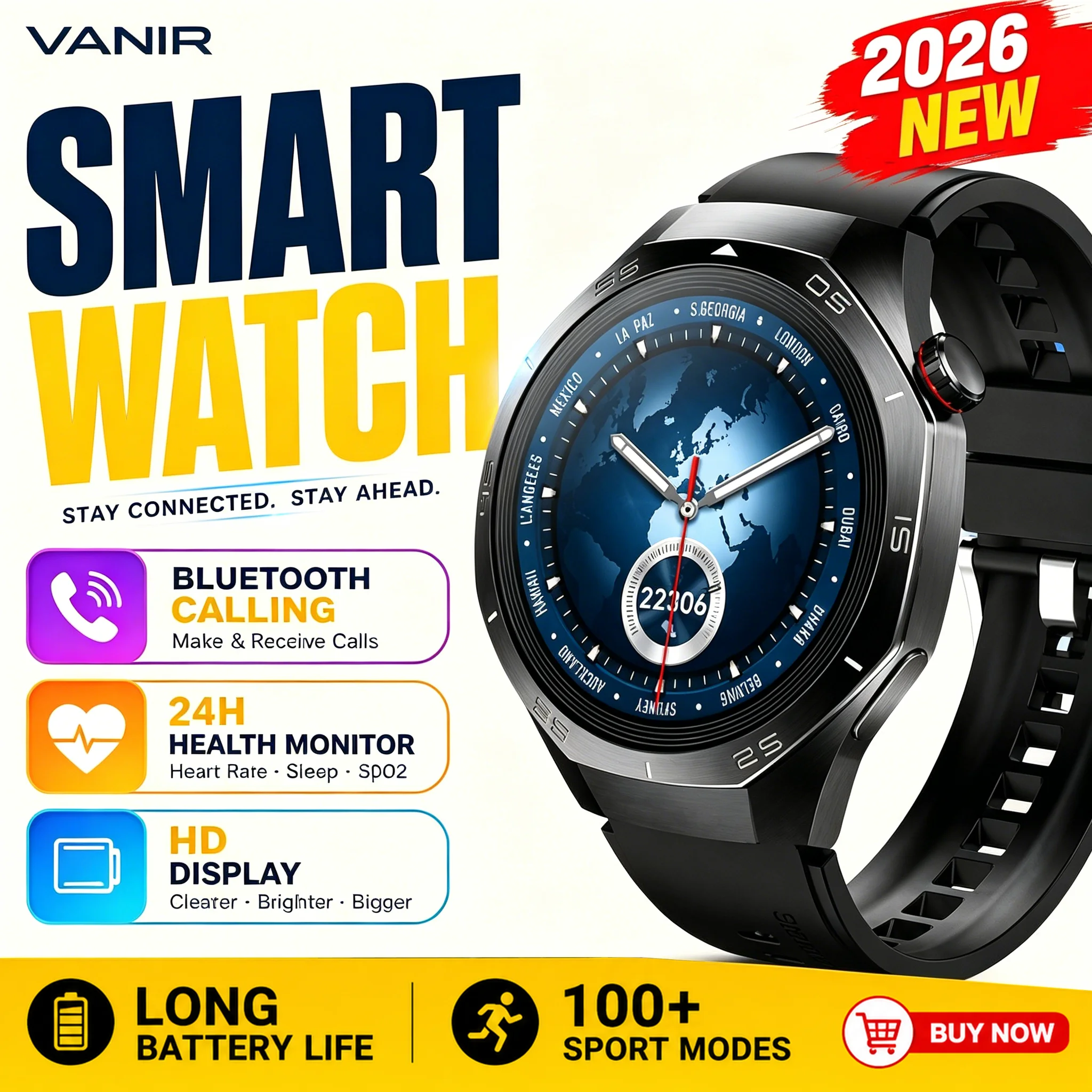 VANIR Smart Watch, Bluetooth Calling, Large Screen Touch,Sports Watch for Men and Women
VANIR Smart Watch, Bluetooth Calling, Large Screen Touch,Sports Watch for Men and Women