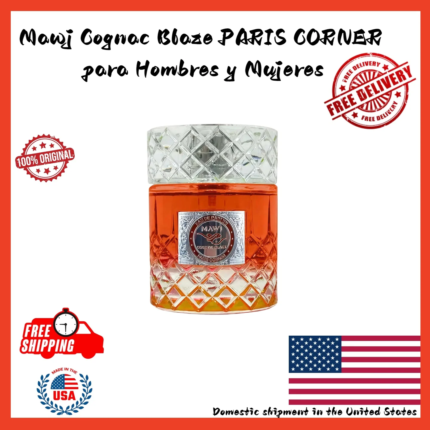 Mawj Cognac Blaze by Paris Corner for Unisex EDP Eau de Parfum 100 ML Long-lasting fragrance, a must-have birthday gift.
Mawj Cognac Blaze by Paris Corner for Unisex EDP Eau de Parfum 100 ML Long-lasting fragrance, a must-have birthday gift.