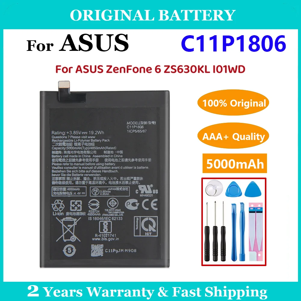 100% Original 5000mAh C11P1806 Battery For ASUS ZenFone 6 ZS630KL I01WD Replacement Batteries Rechargeable Battery + Free Tool
100% Original 5000mAh C11P1806 Battery For ASUS ZenFone 6 ZS630KL I01WD Replacement Batteries Rechargeable Battery + Free Tool