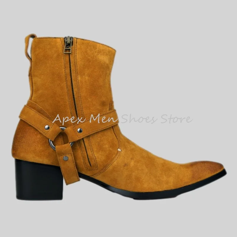 Casual Suede Leather Men's Cowboy Boots Designer Round Toe Zipper Big Size Versatile Belt Buckle Decorative Genuine Leather Bota
Casual Suede Leather Men's Cowboy Boots Designer Round Toe Zipper Big Size Versatile Belt Buckle Decorative Genuine Leather Bota