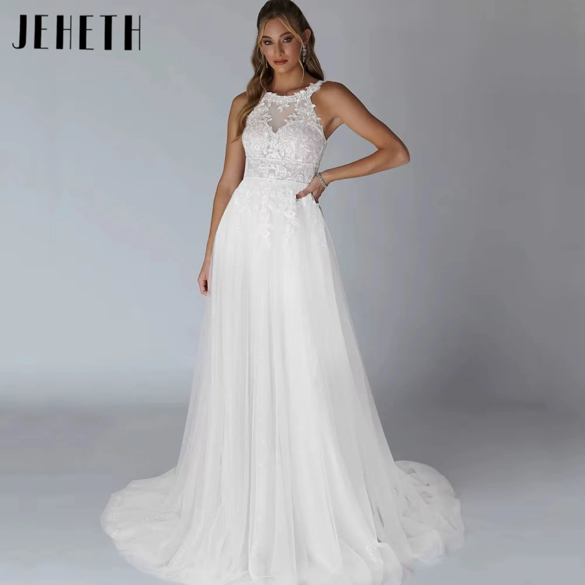 JEHETH Elegant Halter Wedding Dress Luxury Tulle Appliques Bridal Gowns A-Line Sleeveless Backless Bride Robe Customized
JEHETH Elegant Halter Wedding Dress Luxury Tulle Appliques Bridal Gowns A-Line Sleeveless Backless Bride Robe Customized