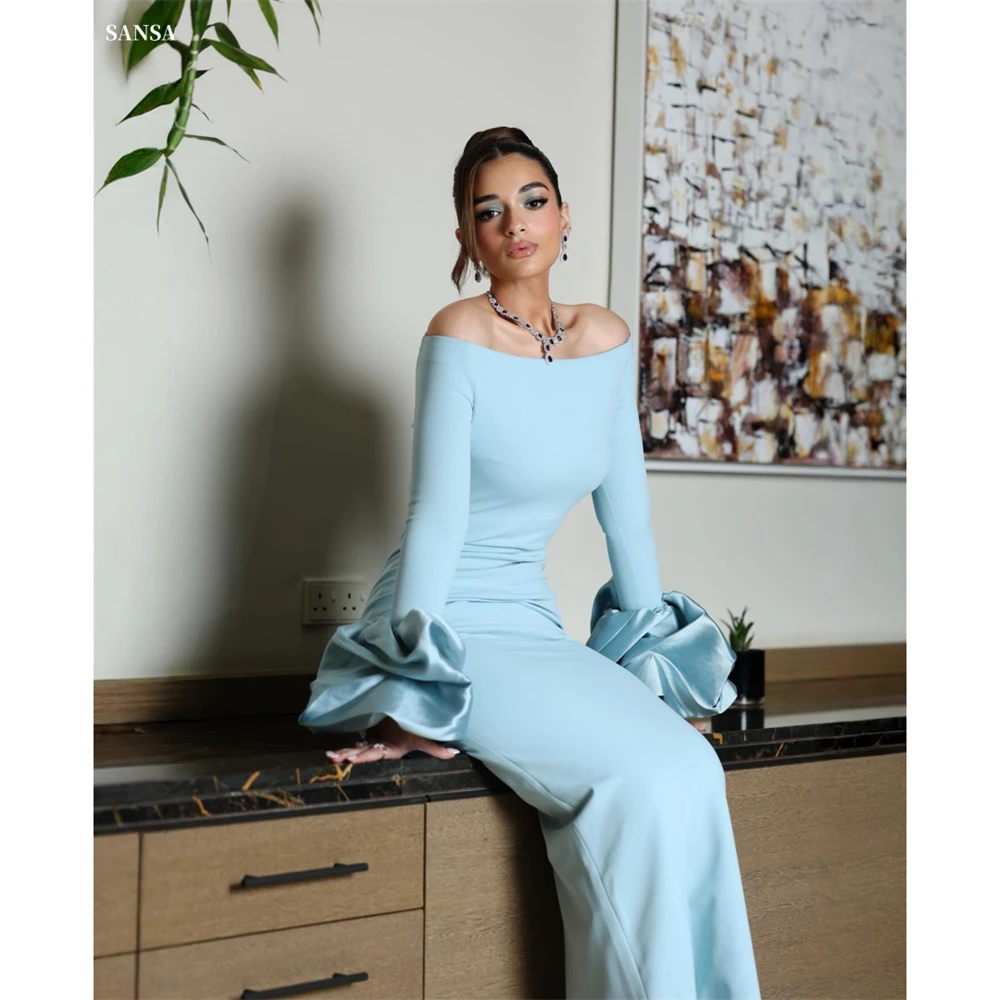 Sansa Customized Baby Blue Off Shoulder Simple Prom Dress Ruffled Bell Sleeves Vestidos De Noche Floor-Length Formal Evening
Sansa Customized Baby Blue Off Shoulder Simple Prom Dress Ruffled Bell Sleeves Vestidos De Noche Floor-Length Formal Evening
