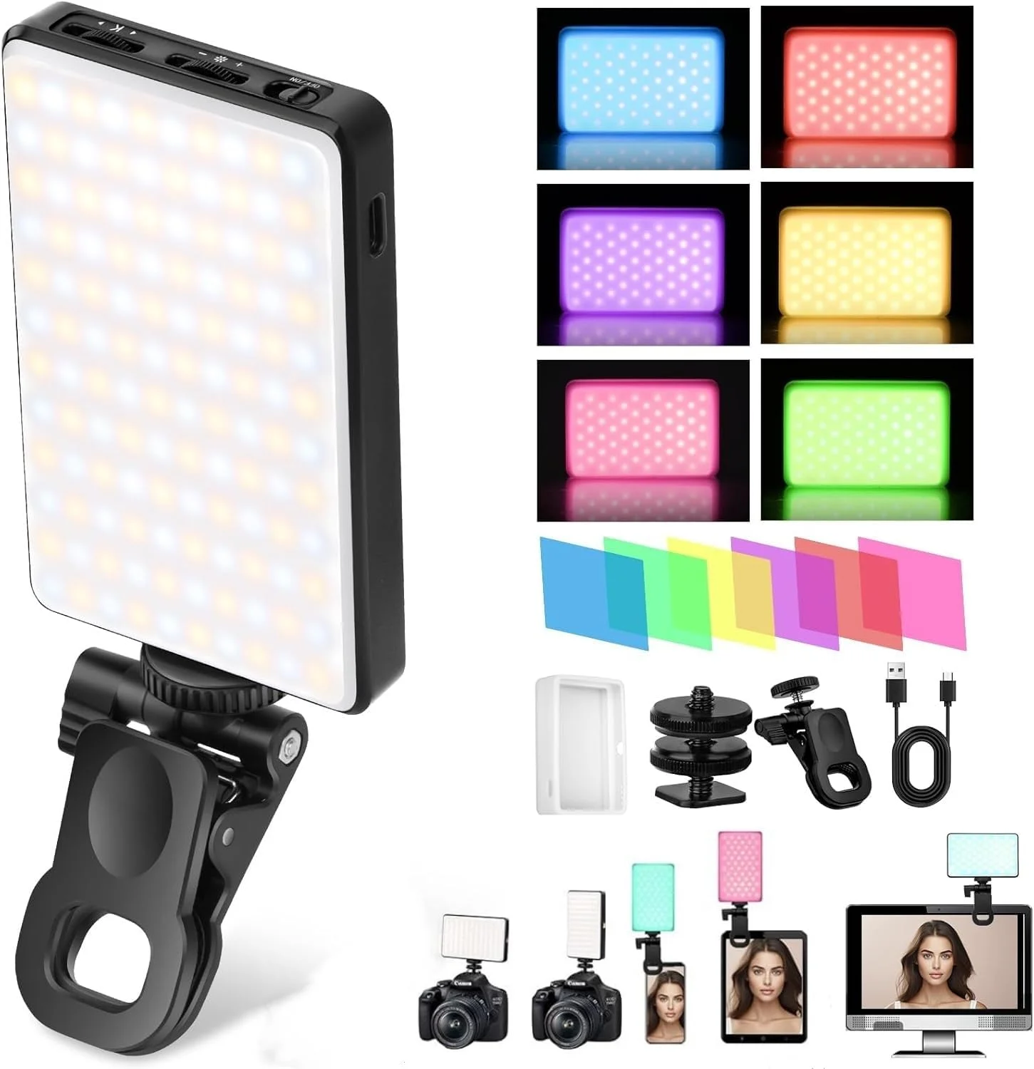120 LED Selfie Phone Light, Rechargeable 2500-9000K Clip On Fill Light for Selfies/Photography/TikTok/Zoom Calls/Video Conferenc
120 LED Selfie Phone Light, Rechargeable 2500-9000K Clip On Fill Light for Selfies/Photography/TikTok/Zoom Calls/Video Conferenc