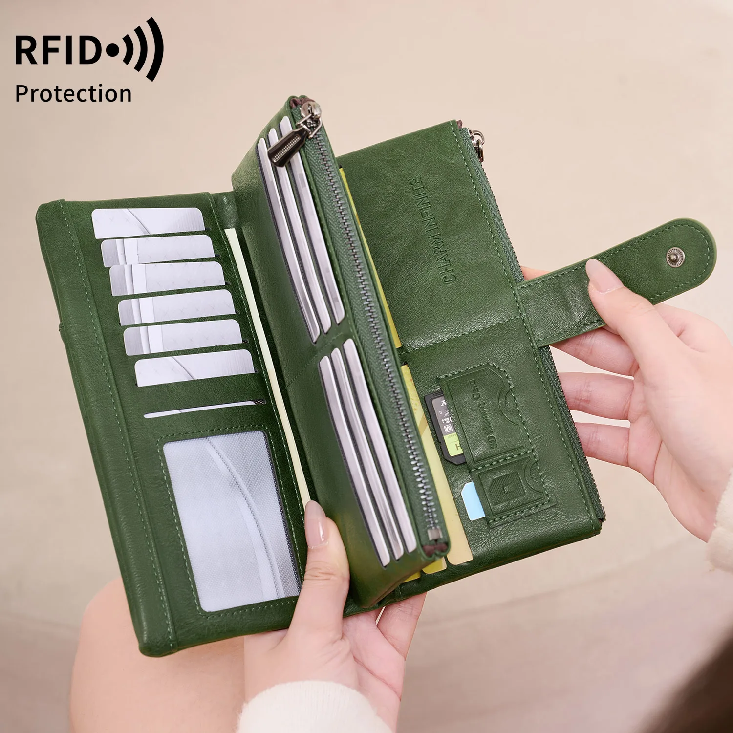 RFID shielded women's wallet business retro long clutch simple and stylish multi card slot double zipper card holder
RFID shielded women's wallet business retro long clutch simple and stylish multi card slot double zipper card holder