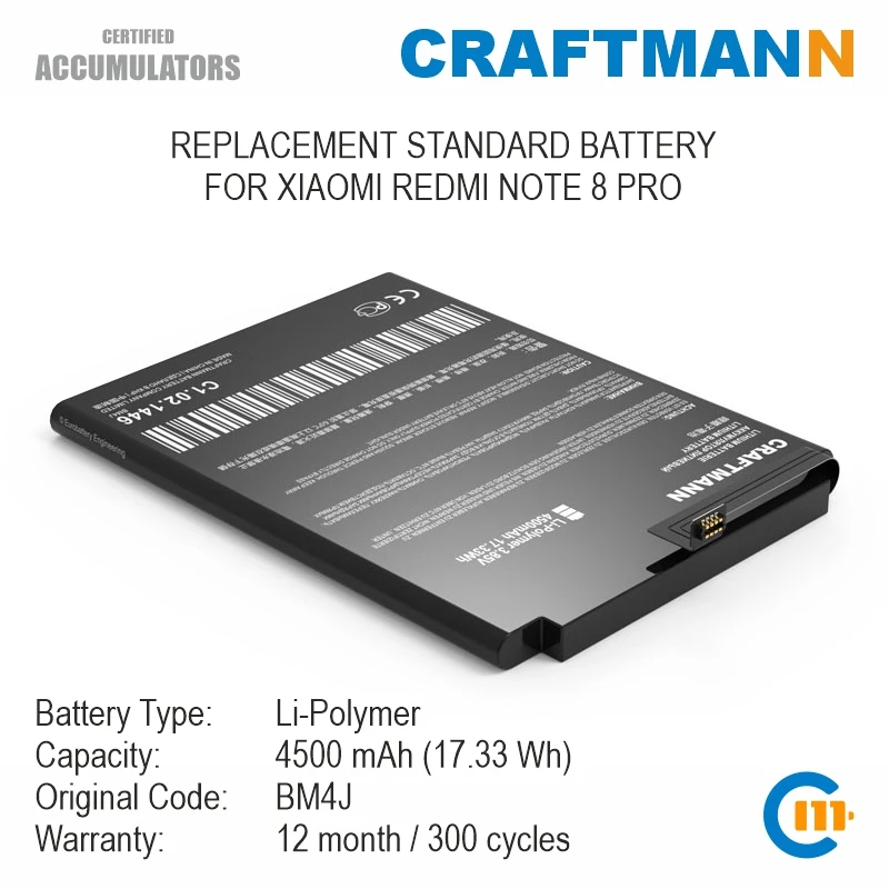 Аккумулятор Craftmann для XIAOMI REDMI NOTE 8 PRO (BM4J) 
Аккумулятор Craftmann для XIAOMI REDMI NOTE 8 PRO (BM4J)