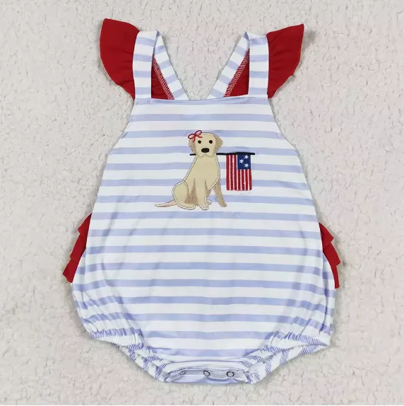 high quality short sleeve girl Girls Embroidery Flag Dog bubble clothes short sleeve baby rompers kid 4th Of July clothes
high quality short sleeve girl Girls Embroidery Flag Dog bubble clothes short sleeve baby rompers kid 4th Of July clothes