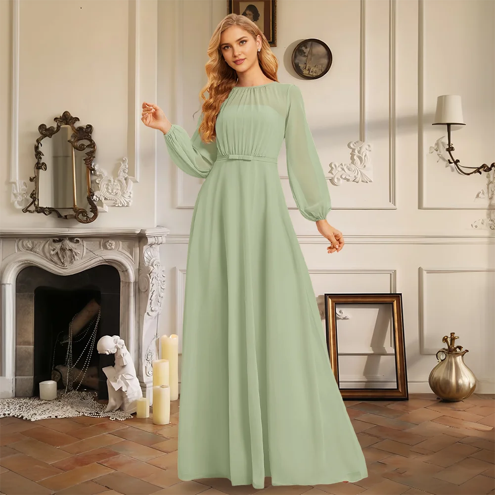 Luxury A-Line Chiffon Bridesmaid Dresses Floor-Length Scoop Long Sleeve Bow 2025 Wedding Party Evening Guest Dress Woman
Luxury A-Line Chiffon Bridesmaid Dresses Floor-Length Scoop Long Sleeve Bow 2025 Wedding Party Evening Guest Dress Woman