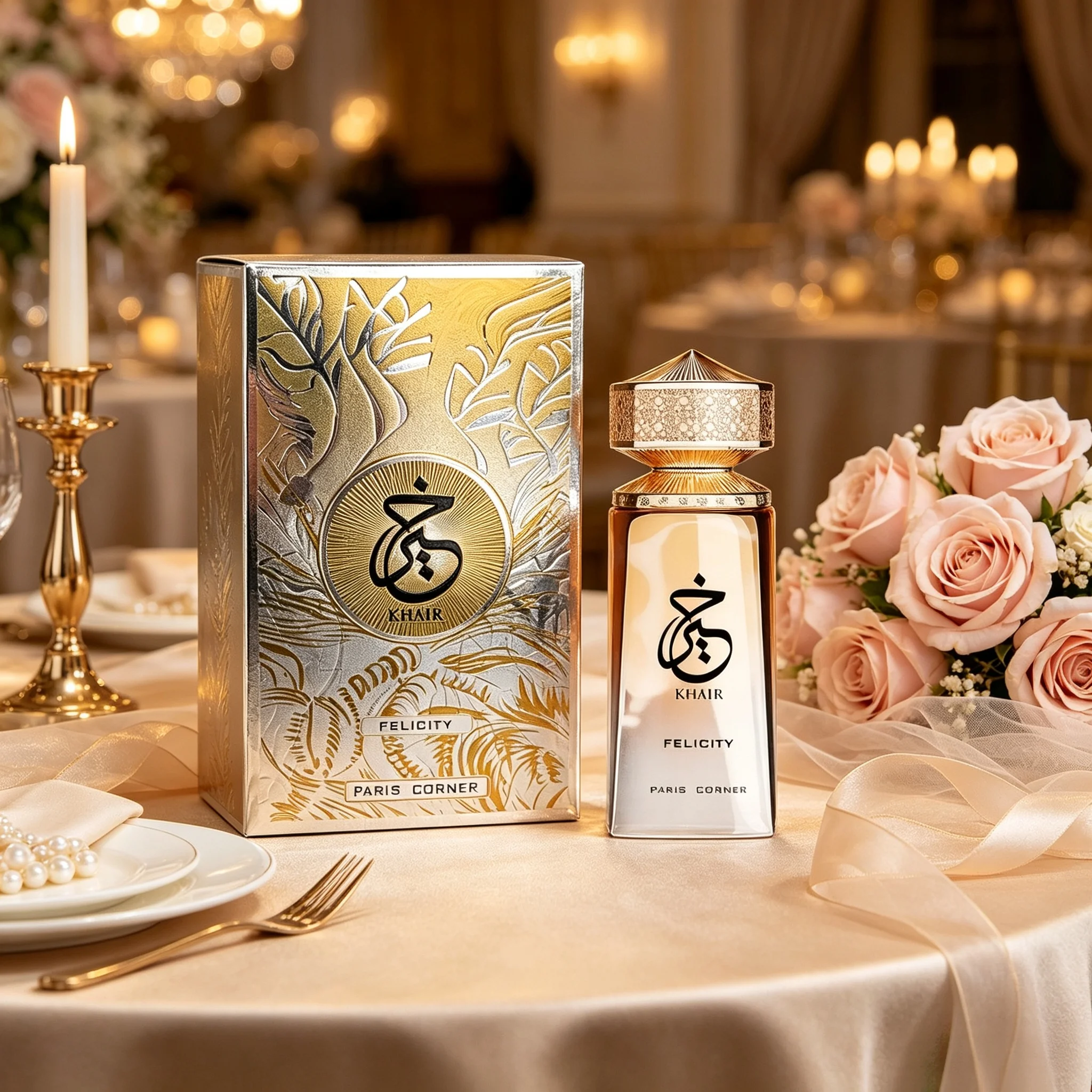 Paris Corner Khair Felicity Unisex EDP Gloss Gradient Amber Square Bottle Intricate Diamond Inlaid Gold Pyramid Cap Embossed Gold Silver Leaf Arabic Calligraphy Gift Box Warm Rich Honey Oud Woody Scent Eid Ramadan Wedding Luxury Premium Gift For Him Her
Paris Corner Khair Felicity Unisex EDP Gloss Gradient Amber Square Bottle Intricate Diamond Inlaid Gold Pyramid Cap Embossed Gold Silver Leaf Arabic Calligraphy Gift Box Warm Rich Honey Oud Woody Scent Eid Ramadan Wedding Luxury Premium Gift For Him Her
