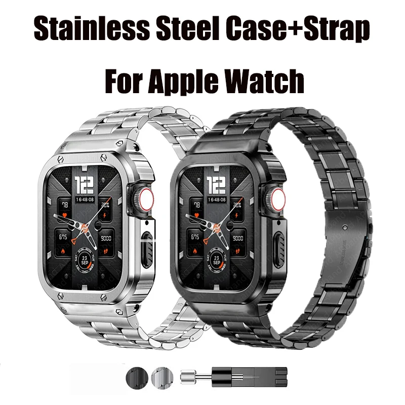 Stainless Steel Case+Strap For Apple Watch Band 44mm 45mm 49mm 45 mm Bumper Cover Accessories iwatch Ultra series 8 6 SE 7 Strap
Stainless Steel Case+Strap For Apple Watch Band 44mm 45mm 49mm 45 mm Bumper Cover Accessories iwatch Ultra series 8 6 SE 7 Strap