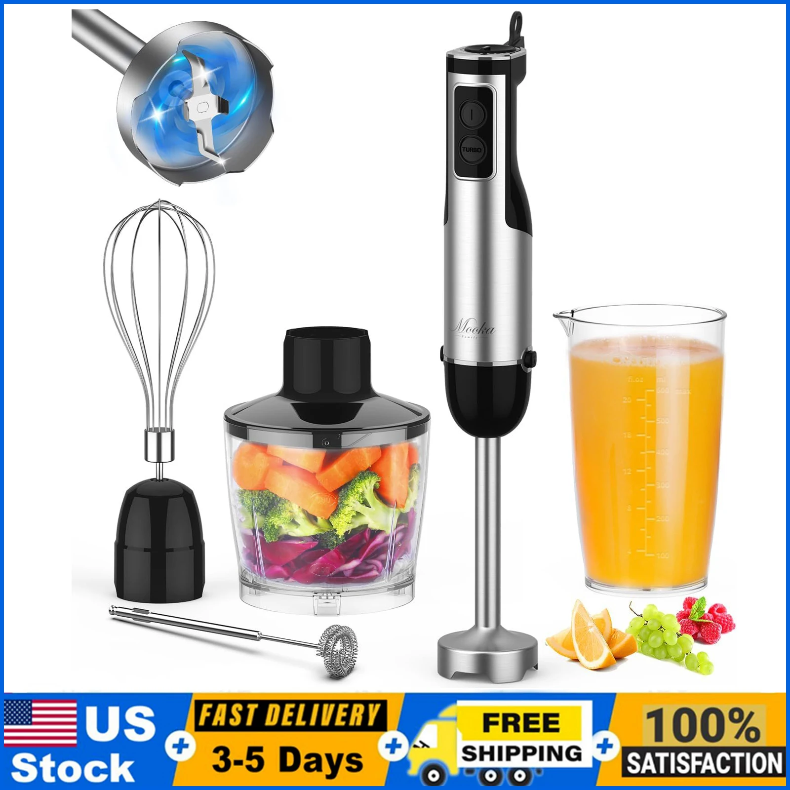 Электрический погружной ручной блендер мощностью 1100 Вт, кухонный ручной блендер 5 в 1 для супов, смузи, пюре и детского питания, 12 скоростей
Электрический погружной ручной блендер мощностью 1100 Вт, кухонный ручной блендер 5 в 1 для супов, смузи, пюре и детского питания, 12 скоростей