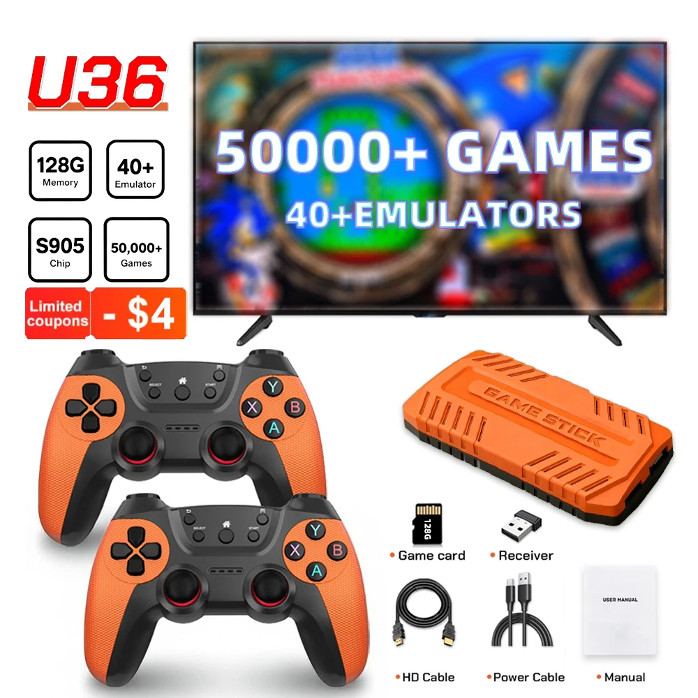 U36 Wireless Game Stick Retro Gaming Console S905 128G 50,000+ Games Support 40+ Classic Emulators For PS1 4K HDMI Kid Gifts
U36 Wireless Game Stick Retro Gaming Console S905 128G 50,000+ Games Support 40+ Classic Emulators For PS1 4K HDMI Kid Gifts