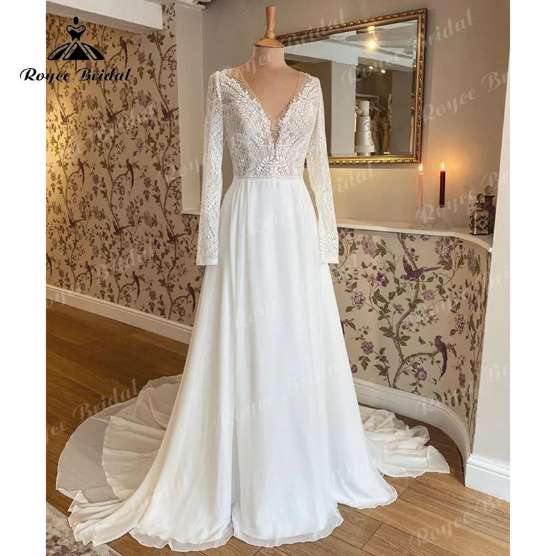 2022 Plunging Boho Wedding Dress Long Sleeve Lace Bodice Chiffon V Neck Backless Beach Bridal Gown trouwjurk robe mariée sirene
2022 Plunging Boho Wedding Dress Long Sleeve Lace Bodice Chiffon V Neck Backless Beach Bridal Gown trouwjurk robe mariée sirene