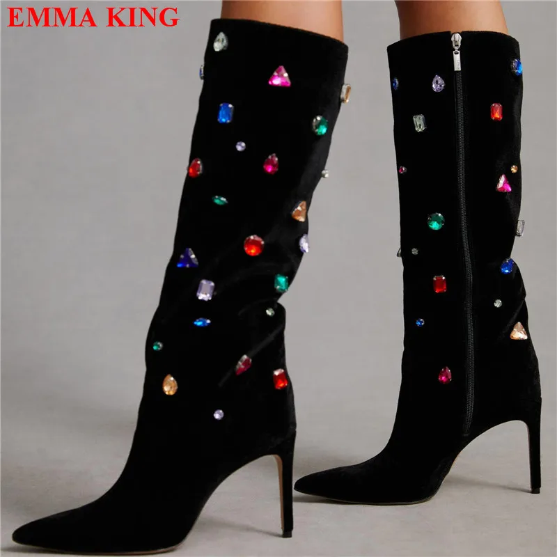 Black High Heel Crystal Decor Knee High Boots For Women Sexy Ladies Autumn Winter Flock Pointed Toe Boots Party Shoes Woman 2022
Black High Heel Crystal Decor Knee High Boots For Women Sexy Ladies Autumn Winter Flock Pointed Toe Boots Party Shoes Woman 2022