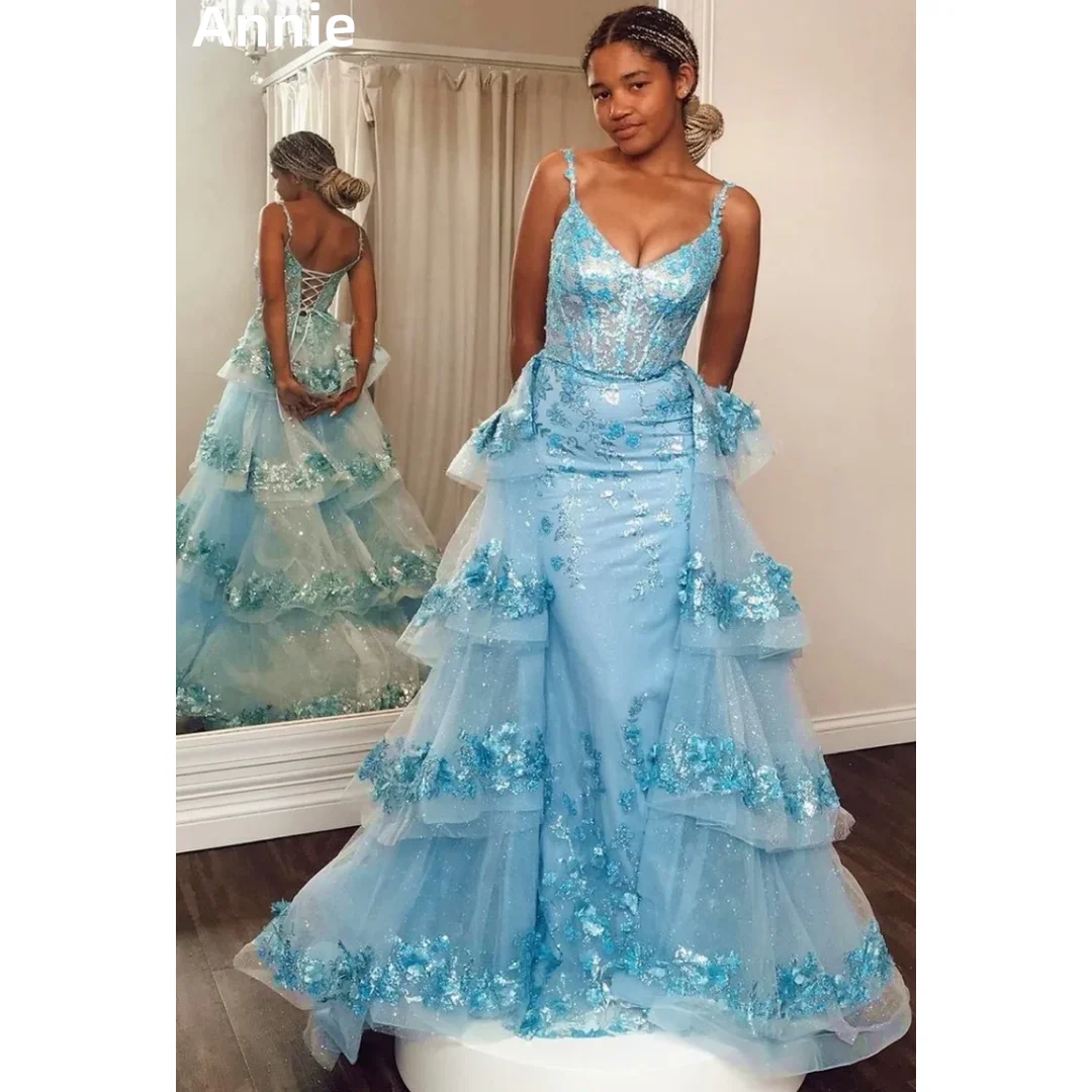 Annie Sky Blue Tulle Prom Dresses Removable Glitter Sequins Evening Dresses Slim Princess Lady Party Dresses فساتين سهرة
Annie Sky Blue Tulle Prom Dresses Removable Glitter Sequins Evening Dresses Slim Princess Lady Party Dresses فساتين سهرة