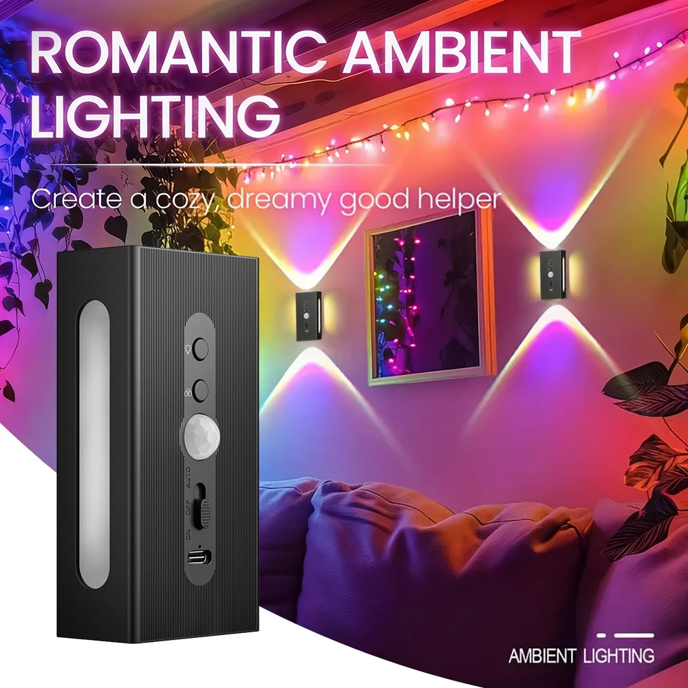 Motion Sensor LED Night Light RGB Color Changing Rechargeable Wall Lamp Magnetic Spotlight for Hallway Stair Ambient Lighting
Motion Sensor LED Night Light RGB Color Changing Rechargeable Wall Lamp Magnetic Spotlight for Hallway Stair Ambient Lighting