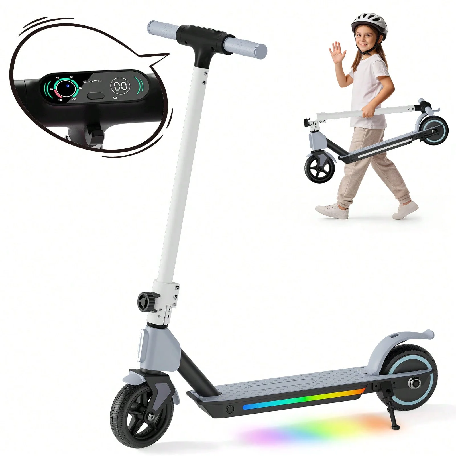 SIMATE S2Children's Electric Scooter Foldable With LED Display Dual Braking System E-brake + Foot Brake APPControl ChristmasGift
SIMATE S2Children's Electric Scooter Foldable With LED Display Dual Braking System E-brake + Foot Brake APPControl ChristmasGift