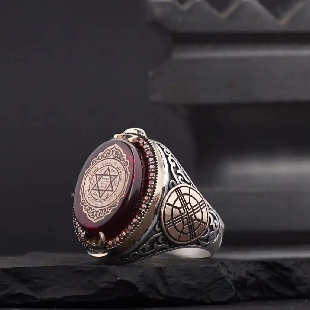 Star Solomon's Seal Engraved on Red Fire Amber Stone 925 Sterling Silver Ring, Star of David Ring, Talisman Jewelry
Star Solomon's Seal Engraved on Red Fire Amber Stone 925 Sterling Silver Ring, Star of David Ring, Talisman Jewelry