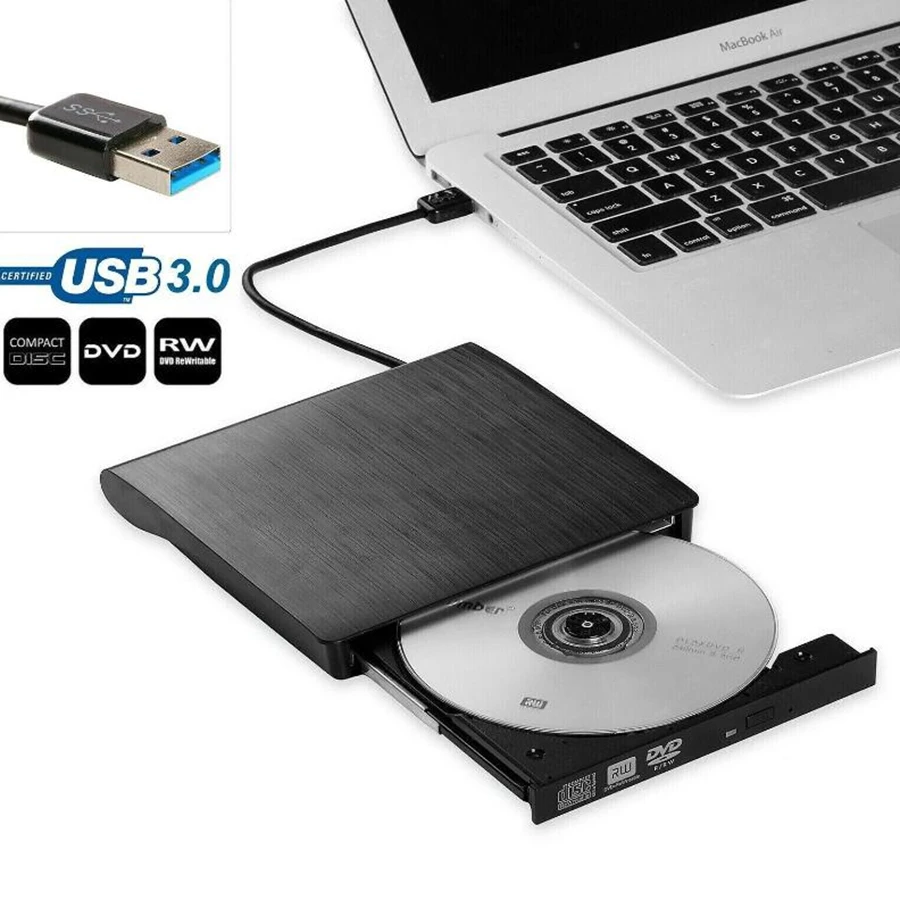 Внешний тонкий USB 3.0 CD/DVD-привод (рекордер/плеер) для ноутбуков, ПК, Windows, Mac
Внешний тонкий USB 3.0 CD/DVD-привод (рекордер/плеер) для ноутбуков, ПК, Windows, Mac