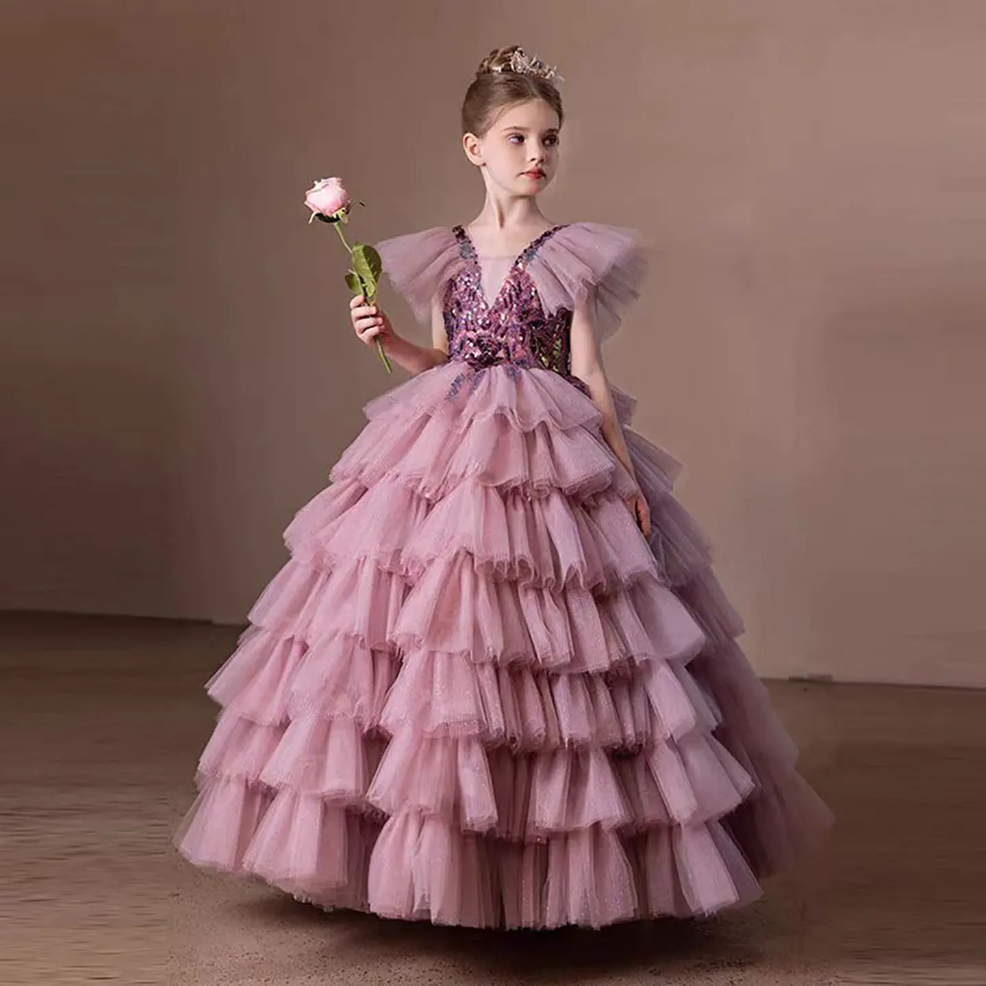 Dreamy Vow Glamorous V-Neck Sequined Tiered Tulle Flower Girl Dress Evening Holiday Celebration Ankle-Length Ball Gown D303
Dreamy Vow Glamorous V-Neck Sequined Tiered Tulle Flower Girl Dress Evening Holiday Celebration Ankle-Length Ball Gown D303