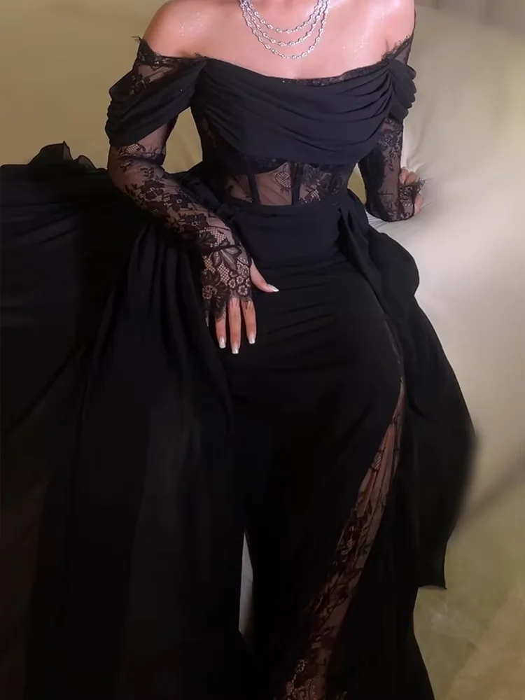 Elegant A-Line Prom Dress Women's Off Shoulder Lace Evening Gown Black Floor Length Special Occasion Gowns Customized
Elegant A-Line Prom Dress Women's Off Shoulder Lace Evening Gown Black Floor Length Special Occasion Gowns Customized