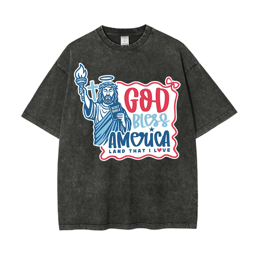 Христианская стираная футболка God Bless America, летние модные футболки с рисунком, удобные повседневные топы унисекс с круглым вырезом и короткими рукавами
Христианская стираная футболка God Bless America, летние модные футболки с рисунком, удобные повседневные топы унисекс с круглым вырезом и короткими рукавами