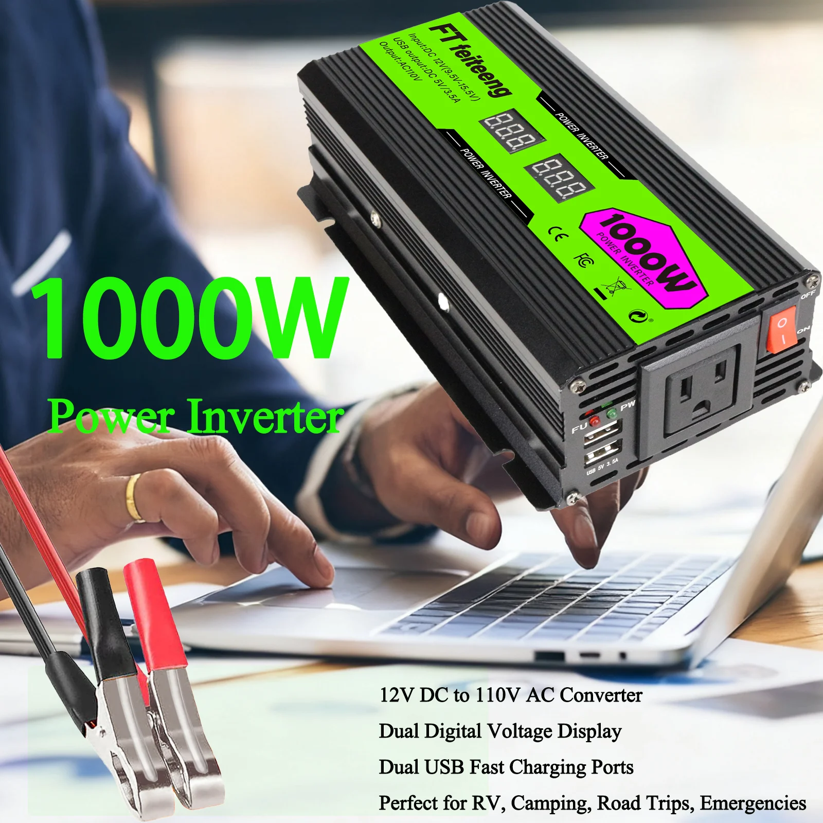 1000W Car Power Inverter, DC12V to AC120V Converter with AC Outlet&Dual USB, Compact Stable Output for Camping,Emergency,Travel
1000W Car Power Inverter, DC12V to AC120V Converter with AC Outlet&Dual USB, Compact Stable Output for Camping,Emergency,Travel