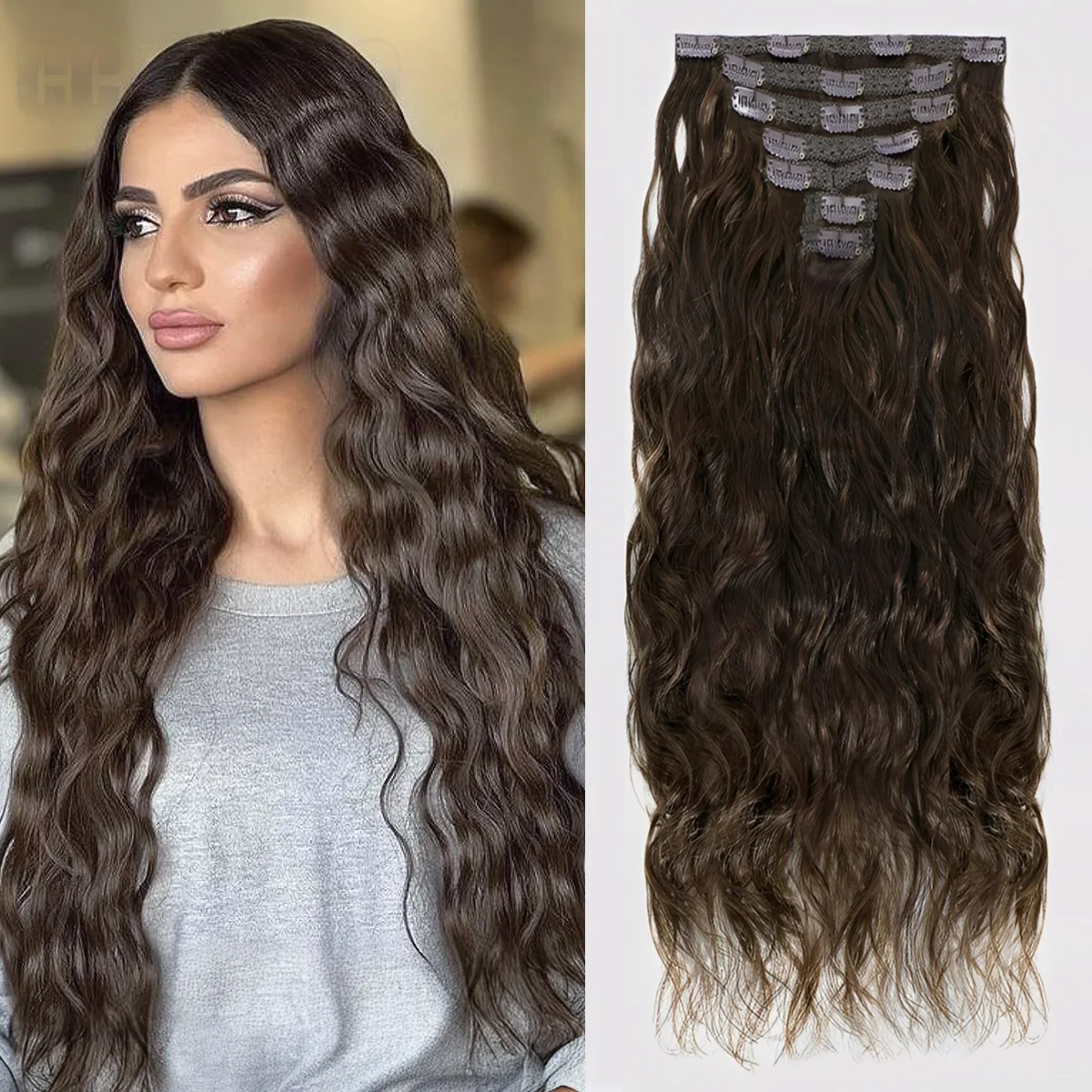 Natural Wave Clips in Hair Extensions Real Human Hair 120g 7Pcs Dark Brown Hair Extensions Add Hair Length&Volume Water Wavy
Natural Wave Clips in Hair Extensions Real Human Hair 120g 7Pcs Dark Brown Hair Extensions Add Hair Length&Volume Water Wavy
