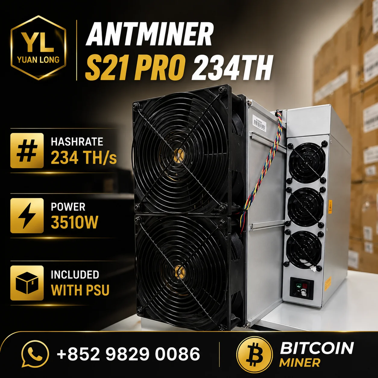 SPECIAL OFFER _ Hot Sale Antminer S21 Pro 234TH SHA256 BTC Miner 3510W Air Cooling Mining Rig Ready Stock
SPECIAL OFFER _ Hot Sale Antminer S21 Pro 234TH SHA256 BTC Miner 3510W Air Cooling Mining Rig Ready Stock