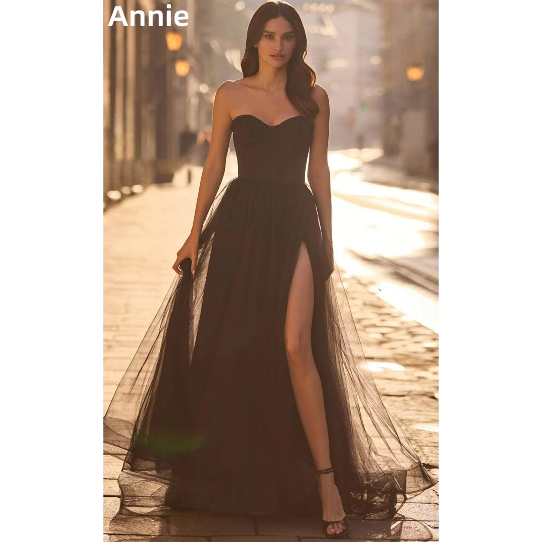 Annie Sexy Off-shoulder Prom Dresses Tulle Curled Edge Black Evening Dresses A-line Corset Elegant Women فساتين سهرة
Annie Sexy Off-shoulder Prom Dresses Tulle Curled Edge Black Evening Dresses A-line Corset Elegant Women فساتين سهرة