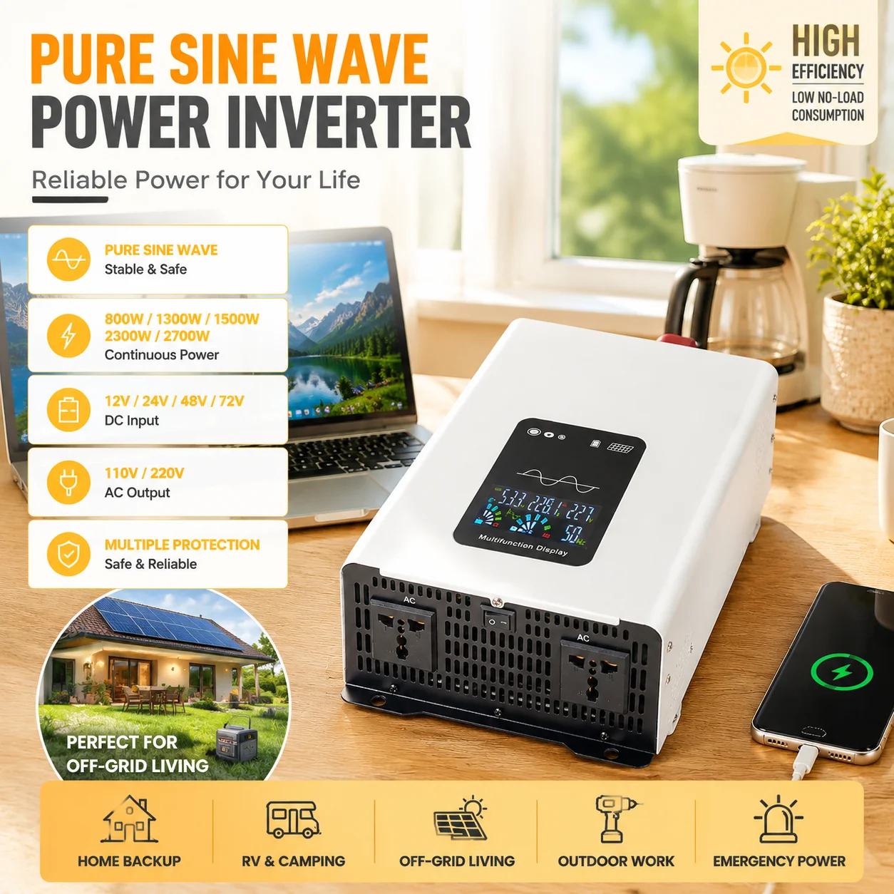 Pure Sine Wave Power Inverter DC 12V 24V To AC 220V 110V 1000W 2000W LCD Display USB Voltage Converter Car RV Solar Power Supply
Pure Sine Wave Power Inverter DC 12V 24V To AC 220V 110V 1000W 2000W LCD Display USB Voltage Converter Car RV Solar Power Supply