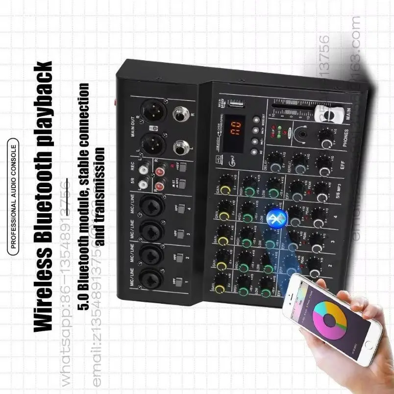 Bluetooth sound card small 4-way 6-way mixer professional stage live broadcast usb mini mixer
Bluetooth sound card small 4-way 6-way mixer professional stage live broadcast usb mini mixer