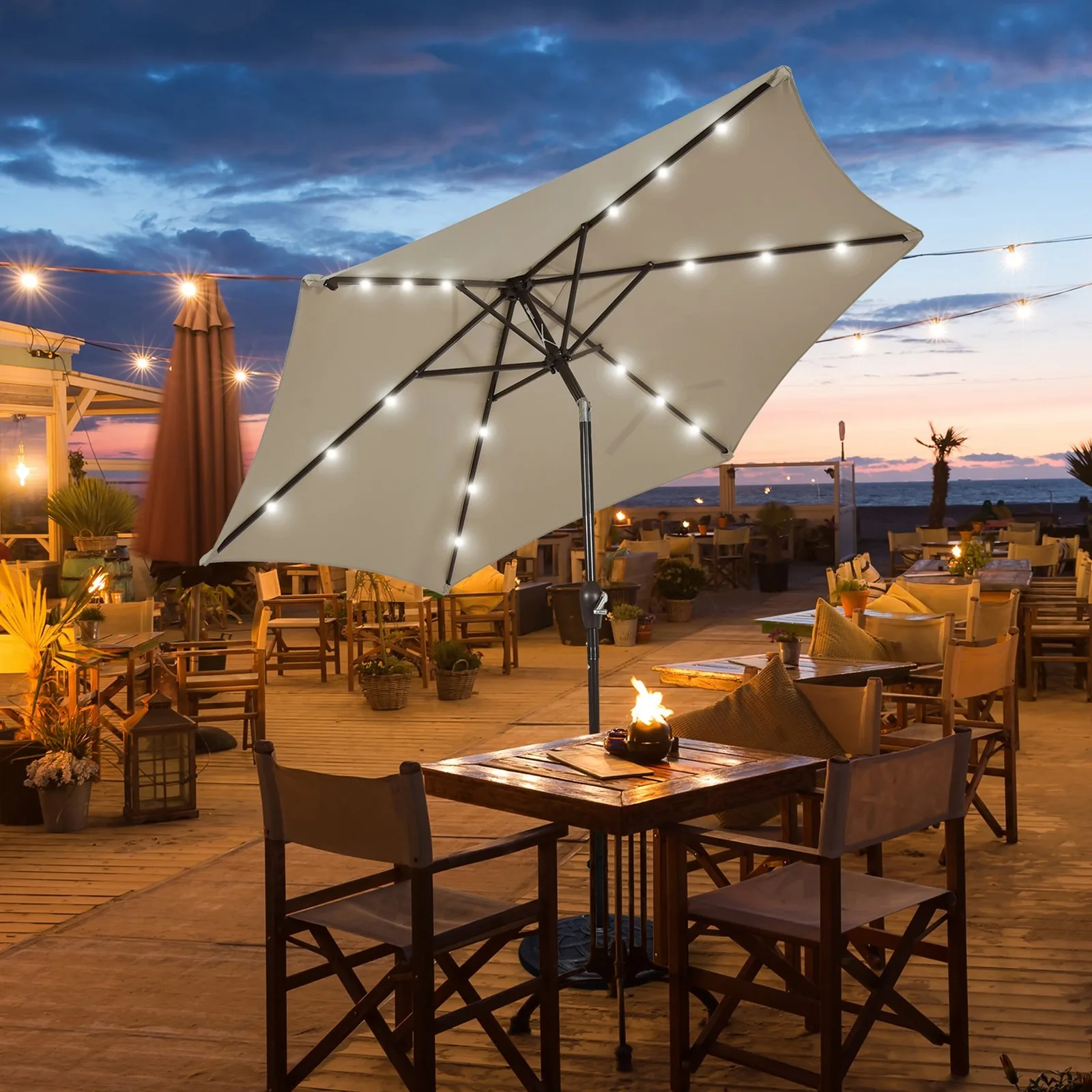 9 ft Patio Table Market Umbrella Yard Outdoor w/ Solar LED Lights Tan
9 ft Patio Table Market Umbrella Yard Outdoor w/ Solar LED Lights Tan