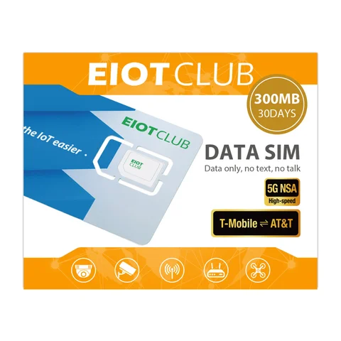 EIOTCLUB USA Prepaid SIM Card - 300MB 30DAY, Supports AT&T and T-Mobile Networks, High Speed 5G/4G LTE Coverage, Data-Only SIM