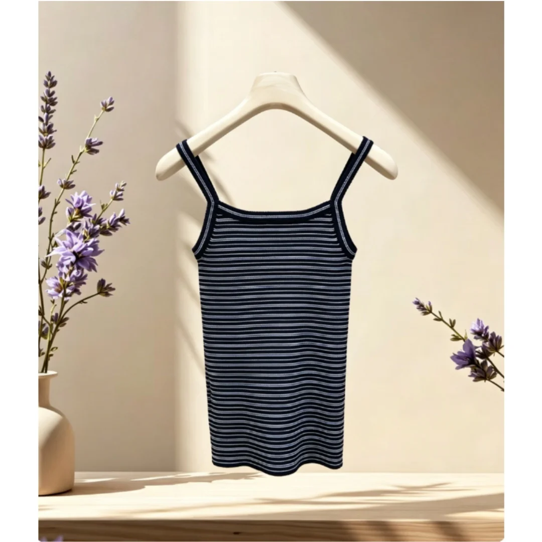 Summer New Women's Fashion Blue And Black Fine Striped Knitted Halter Top
Summer New Women's Fashion Blue And Black Fine Striped Knitted Halter Top